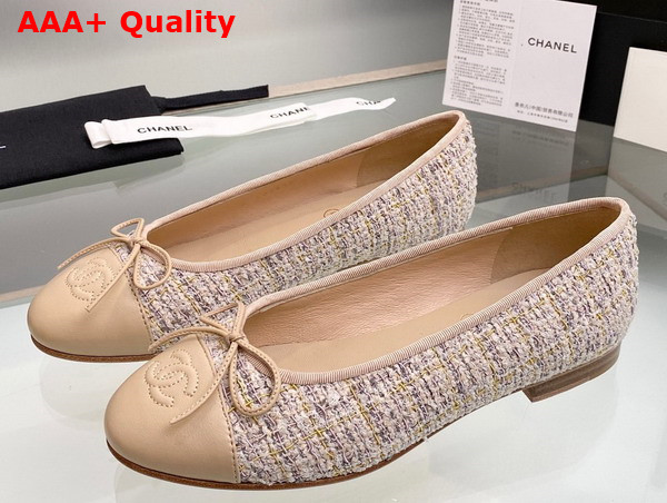 Chanel Ballet Flats in Beige Tweed and Lambskin Replica