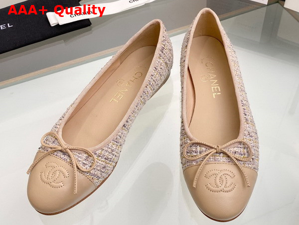 Chanel Ballet Flats in Beige Tweed and Lambskin Replica