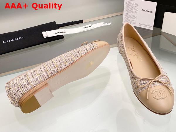 Chanel Ballet Flats in Beige Tweed and Lambskin Replica