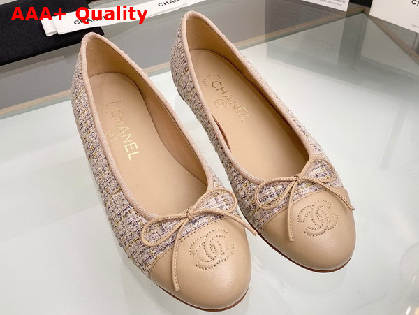 Chanel Ballet Flats in Beige Tweed and Lambskin Replica