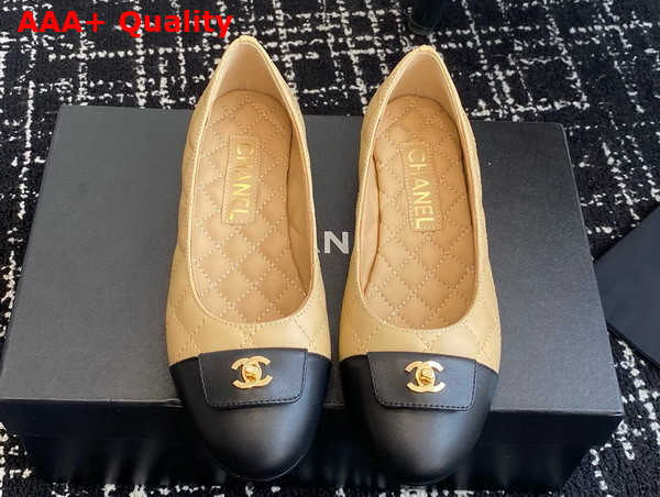 Chanel Ballet Flats in Beige and Black Lambskin G45879 Replica