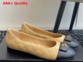 Chanel Ballet Flats in Beige and Black Lambskin G45879 Replica