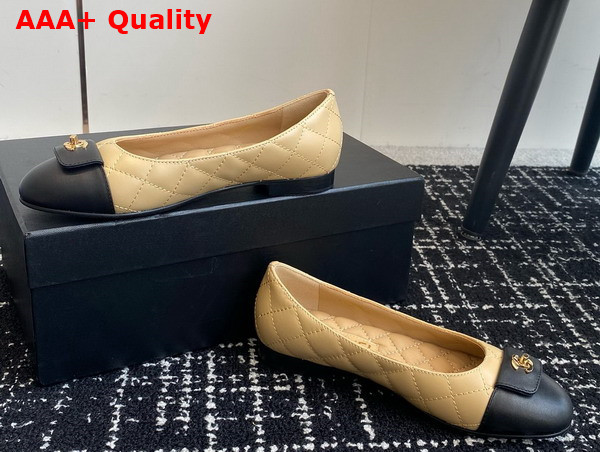 Chanel Ballet Flats in Beige and Black Lambskin G45879 Replica