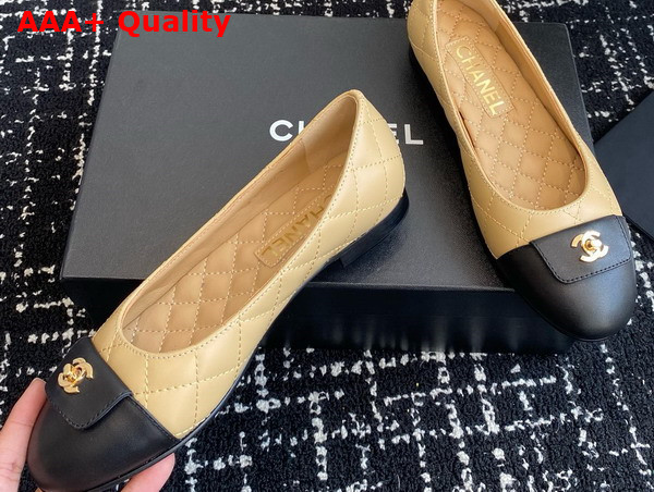 Chanel Ballet Flats in Beige and Black Lambskin G45879 Replica