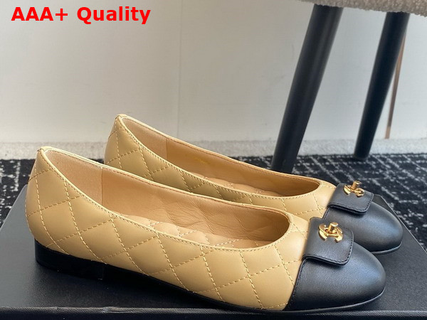 Chanel Ballet Flats in Beige and Black Lambskin G45879 Replica