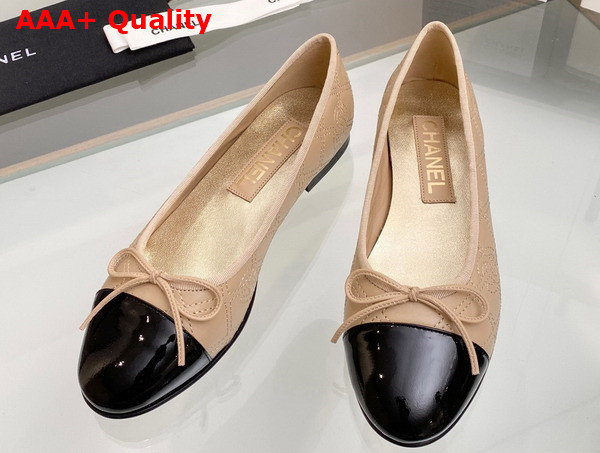 Chanel Ballet Flats in Beige and Black Lambskin and Patent Calfskin G40110 Replica