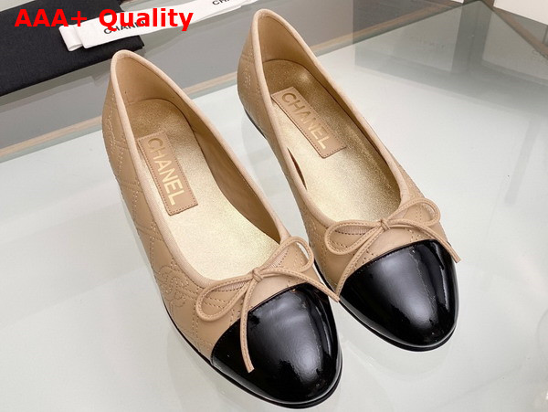 Chanel Ballet Flats in Beige and Black Lambskin and Patent Calfskin G40110 Replica