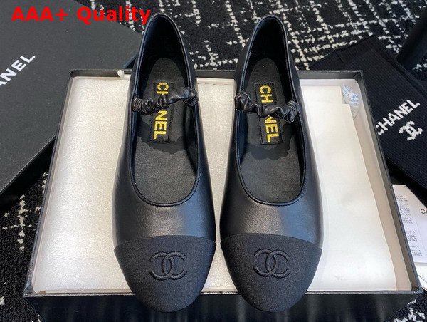 Chanel Ballet Flats in Black Lambskin and Grosgrain Replica