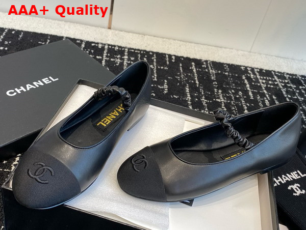 Chanel Ballet Flats in Black Lambskin and Grosgrain Replica