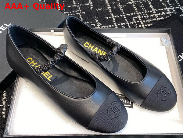 Chanel Ballet Flats in Black Lambskin and Grosgrain Replica