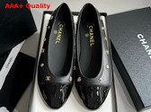 Chanel Ballet Flats in Black Lambskin and Patent Calfskin with Allover Chanel Monogram Metals Replica