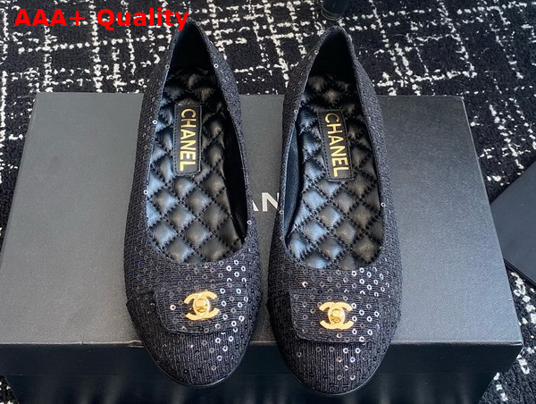 Chanel Ballet Flats in Black Mesh and Sequins G45879 Replica