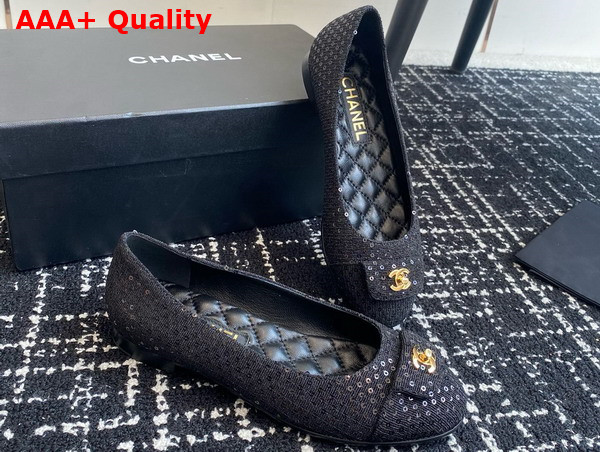 Chanel Ballet Flats in Black Mesh and Sequins G45879 Replica