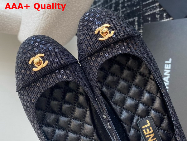 Chanel Ballet Flats in Black Mesh and Sequins G45879 Replica