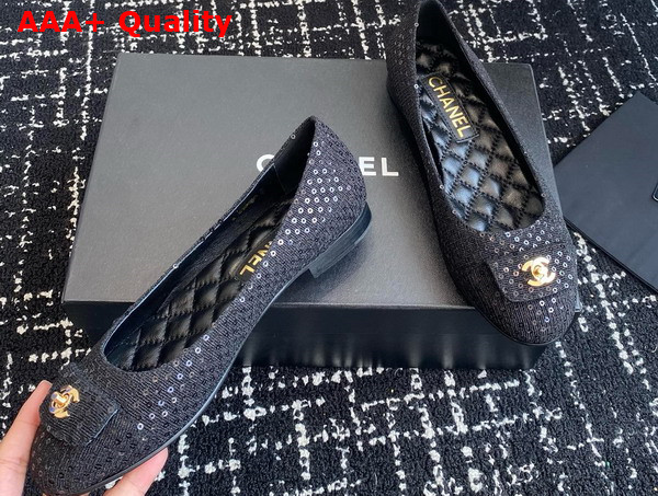 Chanel Ballet Flats in Black Mesh and Sequins G45879 Replica