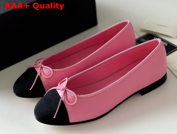 Chanel Ballet Flats in Lambskin and Grosgrain Pink and Black Replica