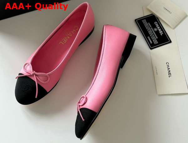 Chanel Ballet Flats in Lambskin and Grosgrain Pink and Black Replica