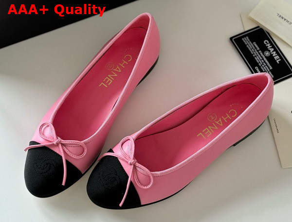 Chanel Ballet Flats in Lambskin and Grosgrain Pink and Black Replica