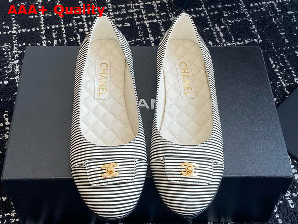 Chanel Ballet Flats in Stripe Fabric Black and White G45879 Replica