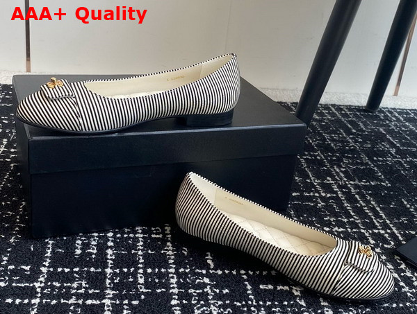 Chanel Ballet Flats in Stripe Fabric Black and White G45879 Replica