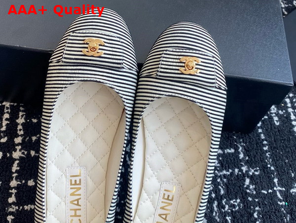 Chanel Ballet Flats in Stripe Fabric Black and White G45879 Replica