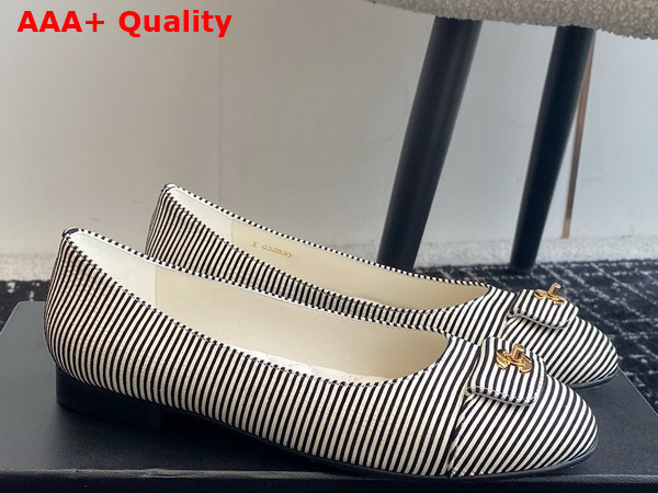 Chanel Ballet Flats in Stripe Fabric Black and White G45879 Replica