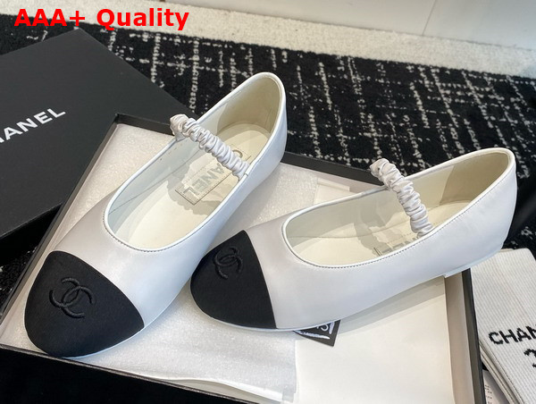 Chanel Ballet Flats in White Lambskin and Grosgrain Replica