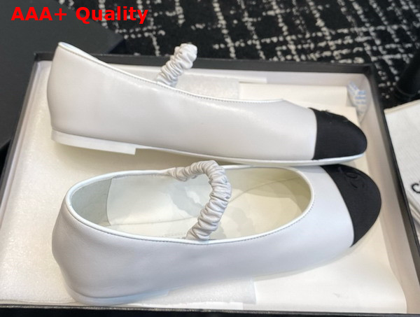 Chanel Ballet Flats in White Lambskin and Grosgrain Replica