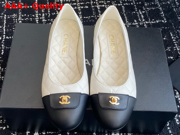 Chanel Ballet Flats in White and Black Lambskin G45879 Replica