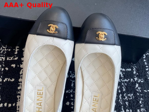 Chanel Ballet Flats in White and Black Lambskin G45879 Replica