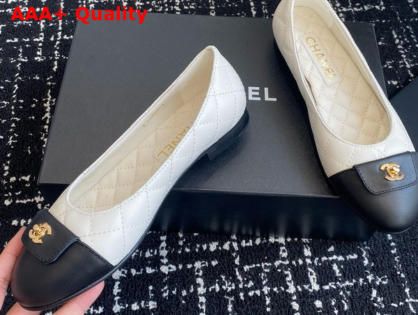 Chanel Ballet Flats in White and Black Lambskin G45879 Replica