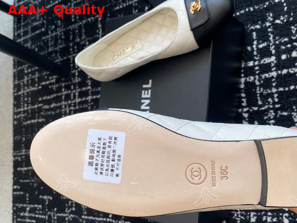 Chanel Ballet Flats in White and Black Lambskin G45879 Replica