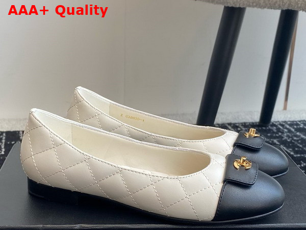 Chanel Ballet Flats in White and Black Lambskin G45879 Replica