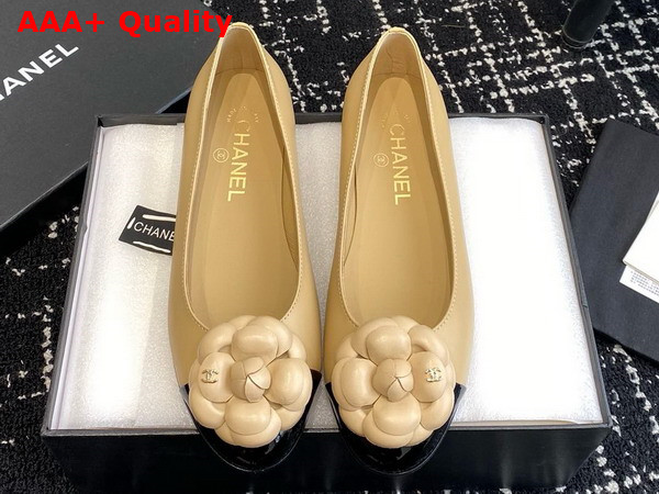 Chanel Ballet Flats with Flower in Beige Lambskin Replica