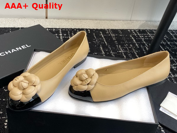 Chanel Ballet Flats with Flower in Beige Lambskin Replica