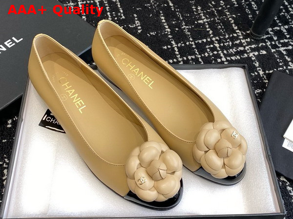 Chanel Ballet Flats with Flower in Beige Lambskin Replica