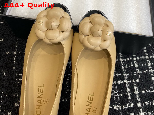 Chanel Ballet Flats with Flower in Beige Lambskin Replica