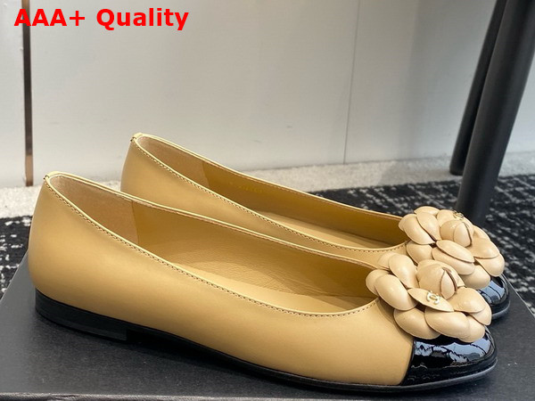 Chanel Ballet Flats with Flower in Beige Lambskin Replica