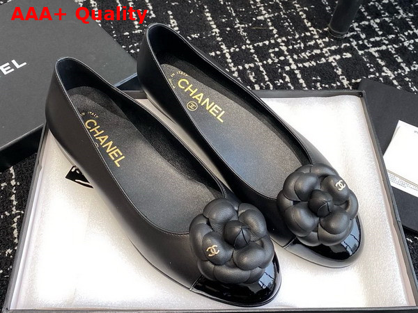 Chanel Ballet Flats with Flower in Black Lambskin Replica