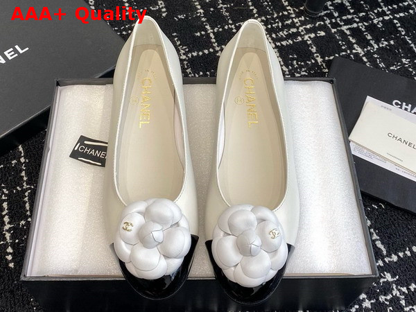 Chanel Ballet Flats with Flower in White Lambskin Replica