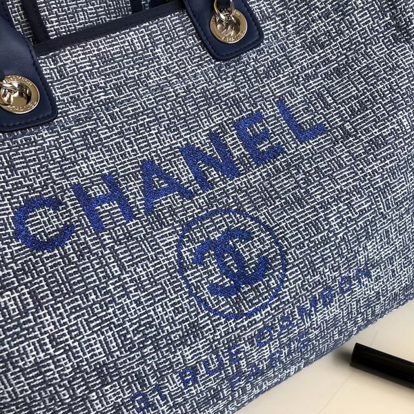 Chanel Beach Bag Blue Canvas and Calfskin