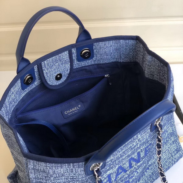 Chanel Beach Bag Blue Canvas and Calfskin