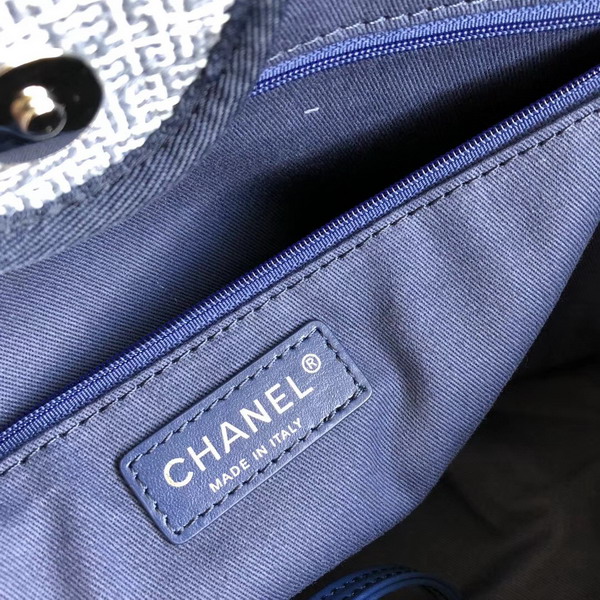 Chanel Beach Bag Blue Canvas and Calfskin