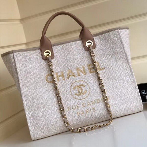 Chanel Beach Bag in Beige Canvas and Calfskin