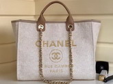 Chanel Beach Bag in Beige Canvas and Calfskin