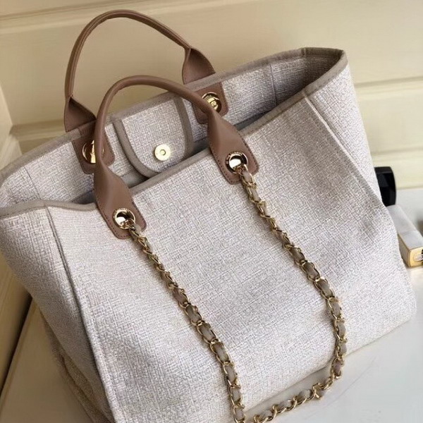 Chanel Beach Bag in Beige Canvas and Calfskin