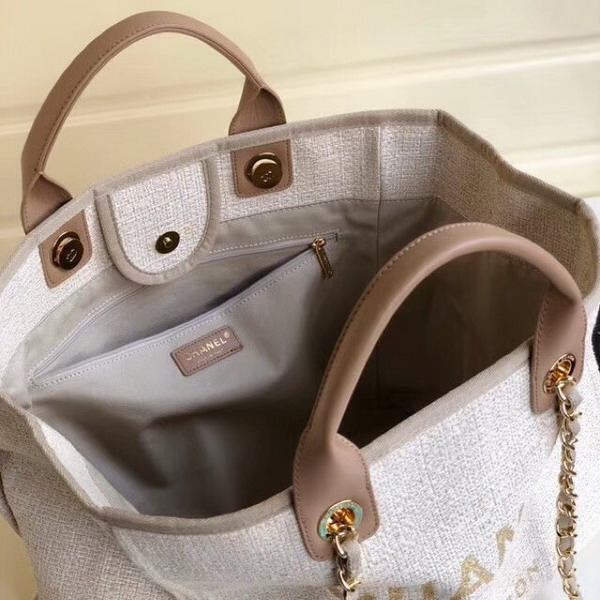 Chanel Beach Bag in Beige Canvas and Calfskin