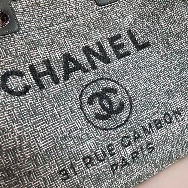 Chanel Beach Bag in Green Canvas and Calfskin