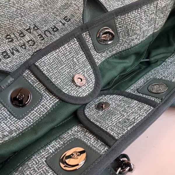 Chanel Beach Bag in Green Canvas and Calfskin