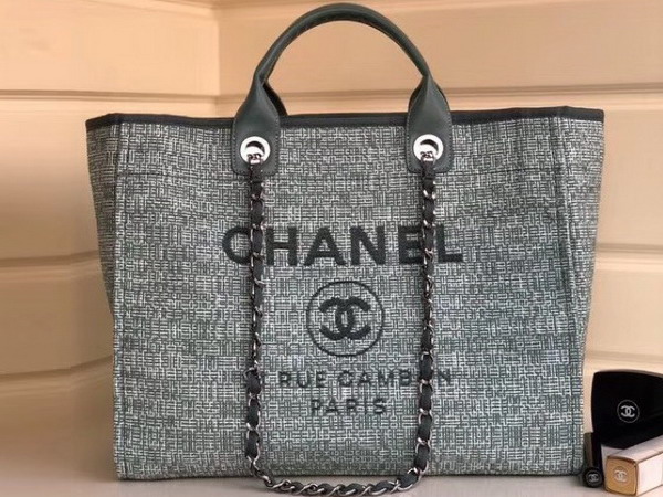 Chanel Beach Bag in Green Canvas and Calfskin